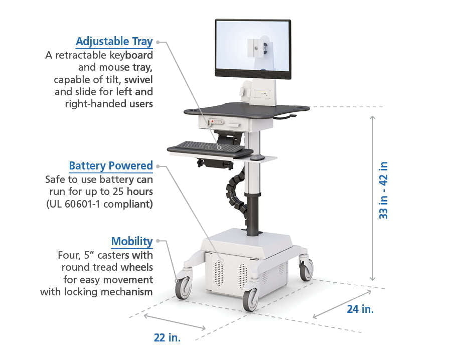 height adjustable medical computer trolleys