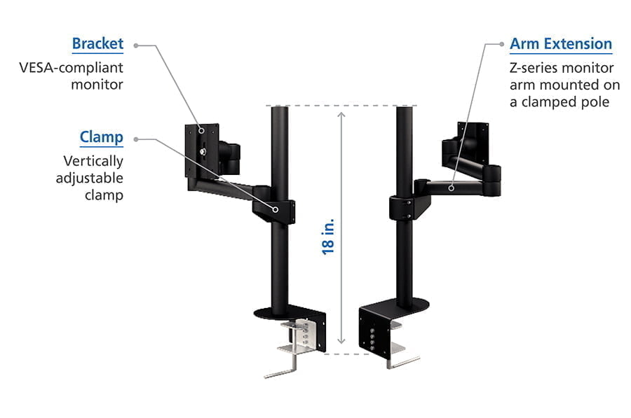 Especificaciones del soporte de monitor con abrazadera de escritorio compatible con VESA
