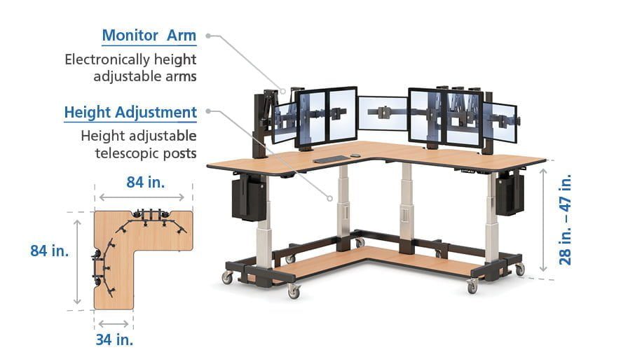 l shaped height adjustable standing desk feature