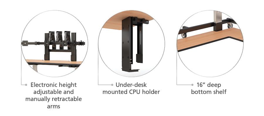 características del escritorio de pie ajustable en altura en forma de l