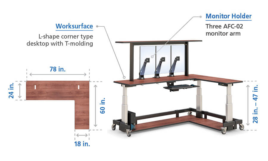 l shaped height adjustable standing desk control features