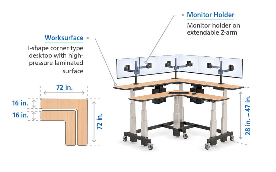 Dual-Tier Corner Sit to Stand Desk specifications