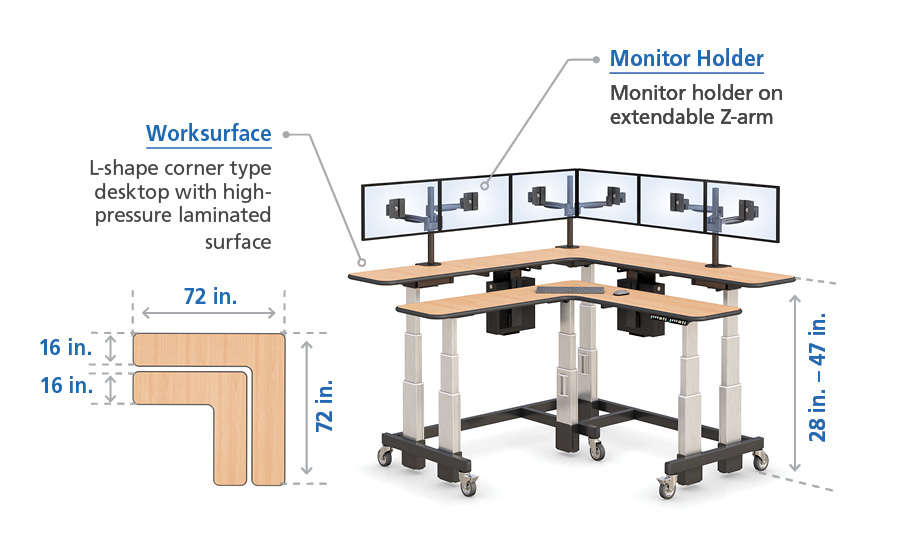 Especificaciones del escritorio de doble nivel para sentarse y ponerse de pie