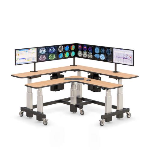 772195 dual tier l shaped corner sit to stand desk