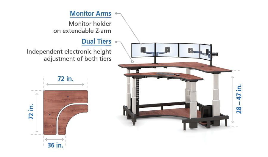 control de escritorio ajustable en altura en forma de l