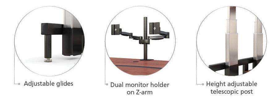 l shaped height adjustable desk control features