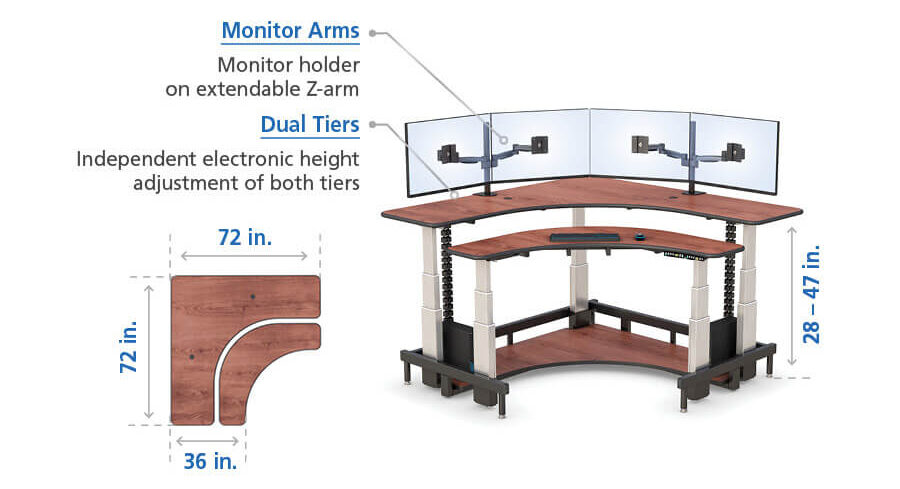 L shaped height adjustable desk control feature