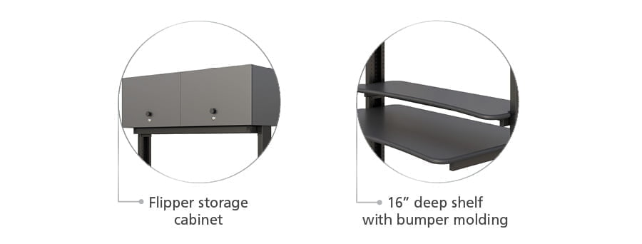Computer Rack with Flipper Cabinets Functional Features