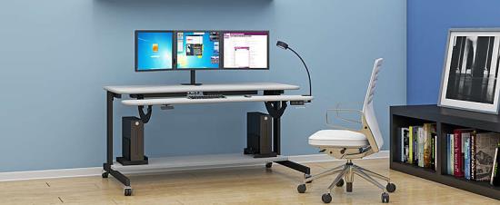 772294 ergonomic computer desk with triple monitor arm