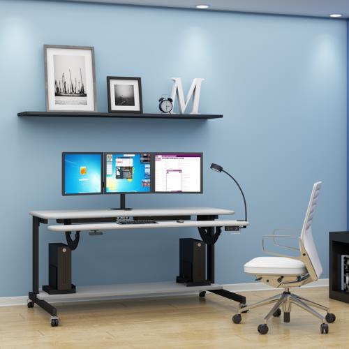 772294 ergonomic computer work desk with triple monitor arm
