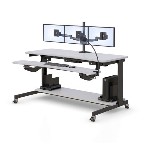772294 wide computer desk with triple monitor arm
