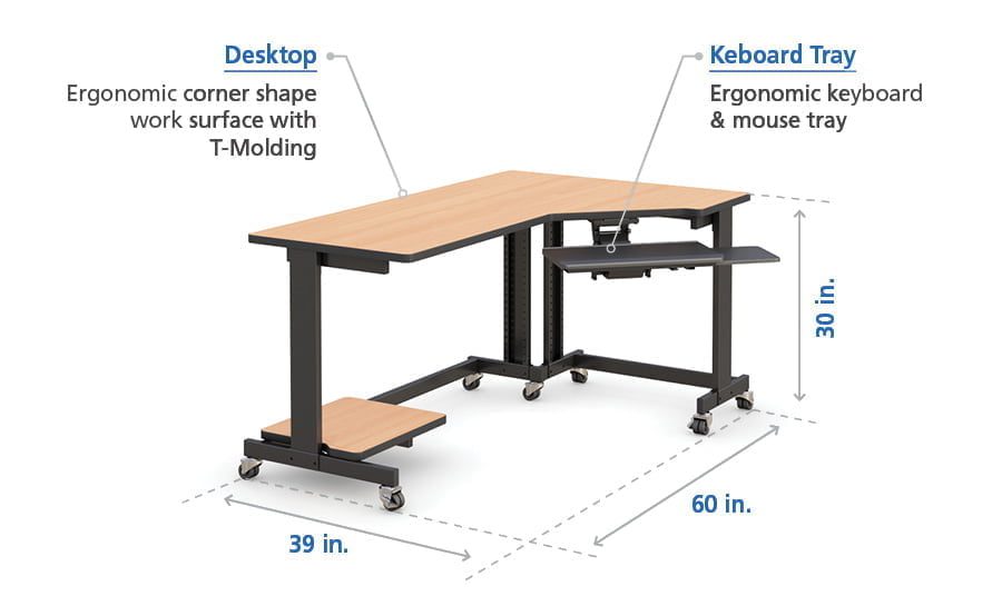 Especificaciones del diseño de la mesa de ordenador de esquina ergonómica en forma de L