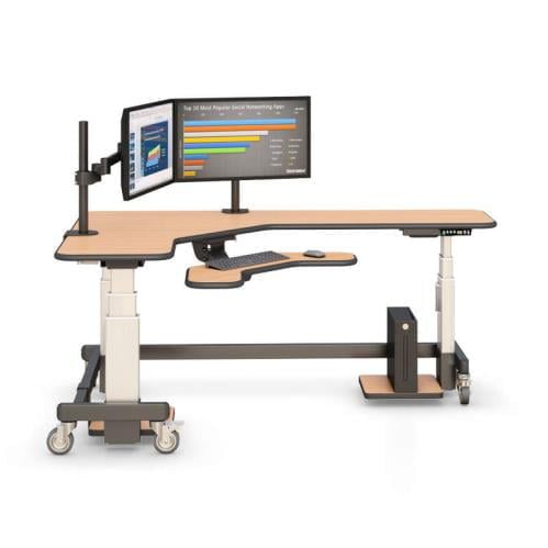 772418 corner standing desk with two monitor arm mount