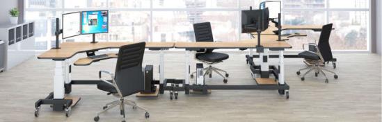 772418 ergonomic corner standing desk with two monitor arm stands