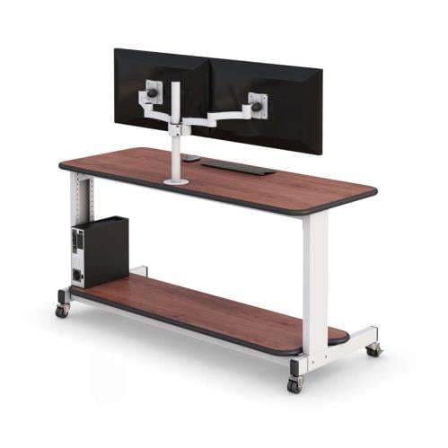 772439 dual stand up computer monitor desk on wheels