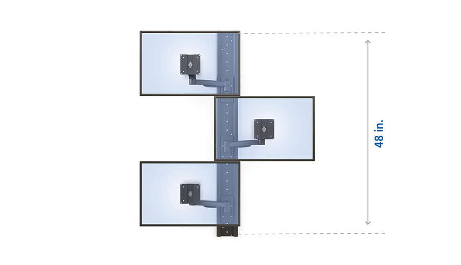 Soporte de pared vertical con brazo para 3 monitores