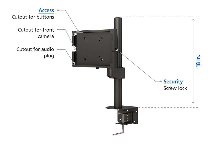 Especificaciones del soporte para iPad con abrazadera de escritorio