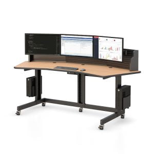 772578 wide computer desk with slat wall monitor mounts