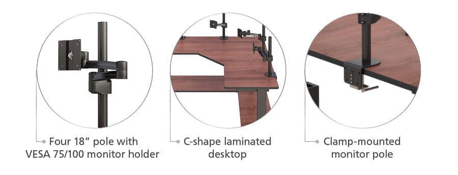 Quad Monitor L-Shaped Computer Desk Accessories