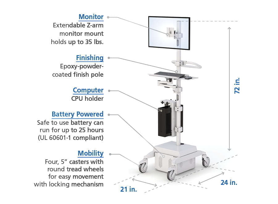 Hospital Computer Rolling Cart Monitor Mount