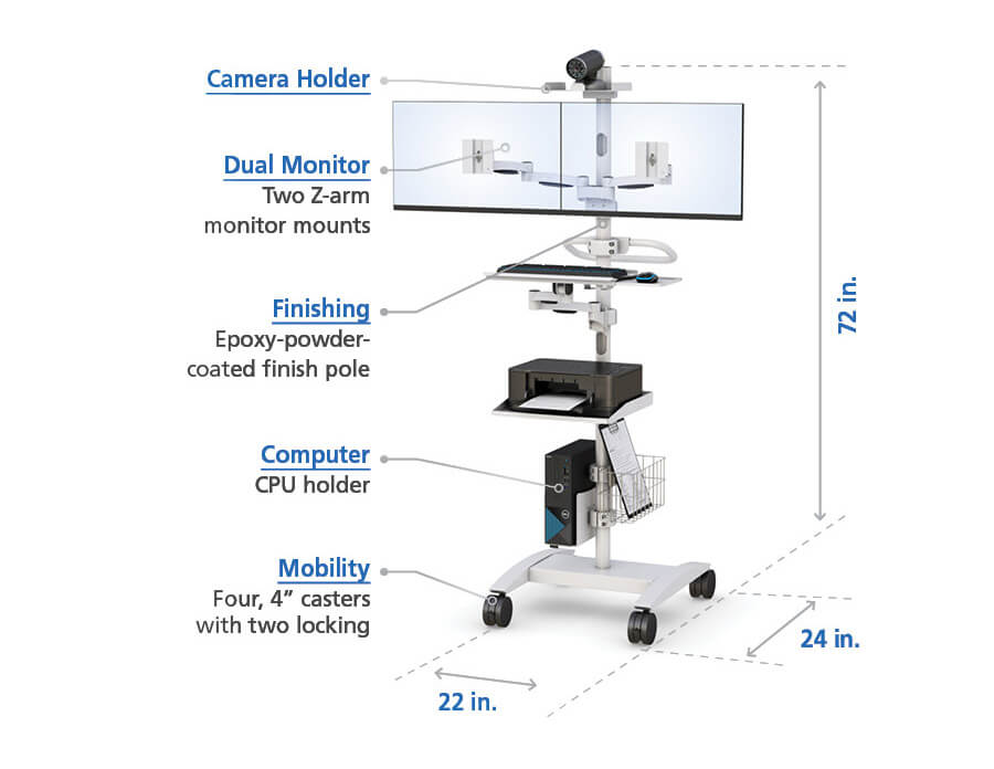 Mobile Computer Workstation Pole Cart Features