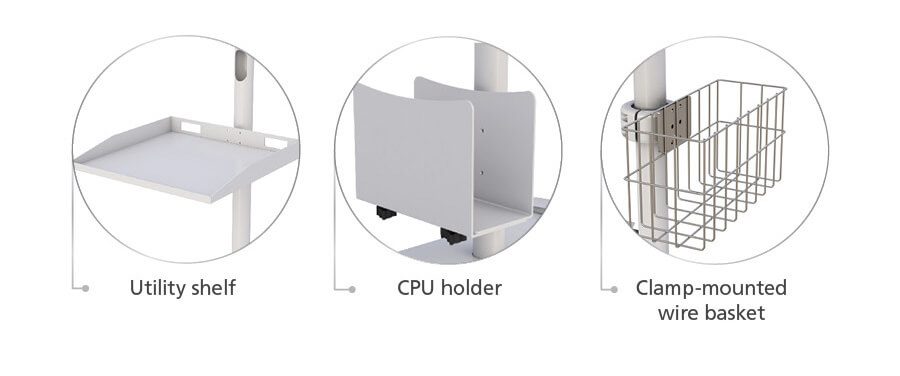 Mobile Computer Workstation Pole Cart Handy Features