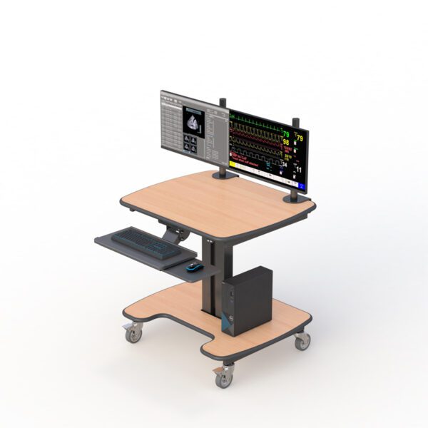 Telescopic medical cart with noiseless wheels for quiet hospital movement