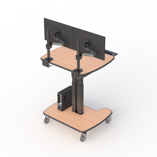 Medical cart configured with telescopic arm for tablet/device mounting