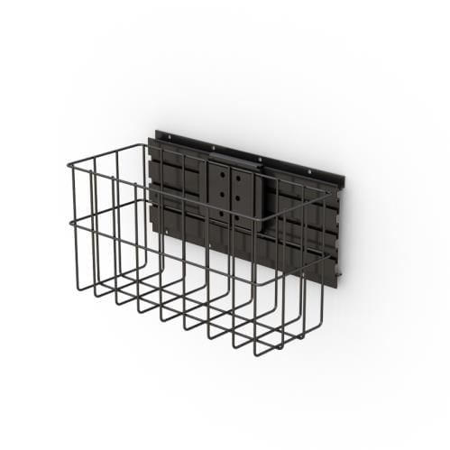 772805 black metal wire basket with wall mount track attachment
