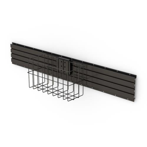 772805 wire medical basket on sliding horizontal wall mounted track black rack side view