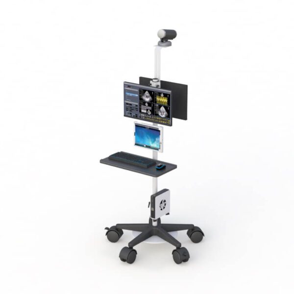 772817 mobile pole cart with dual monitors and camera mount for scanning