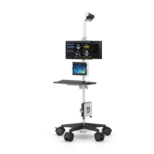 772817 mobile pole cart with dual monitors and camera mount for scanning