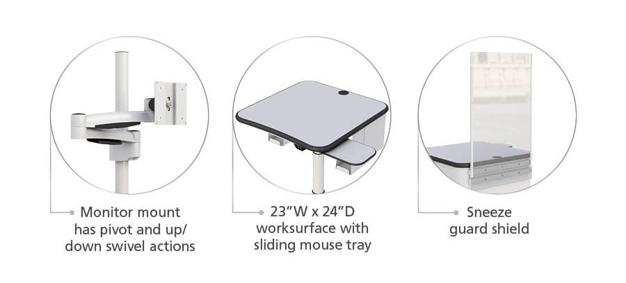 Mobile Computer Cart Monitor Arm with Sneeze and Cough Guard features