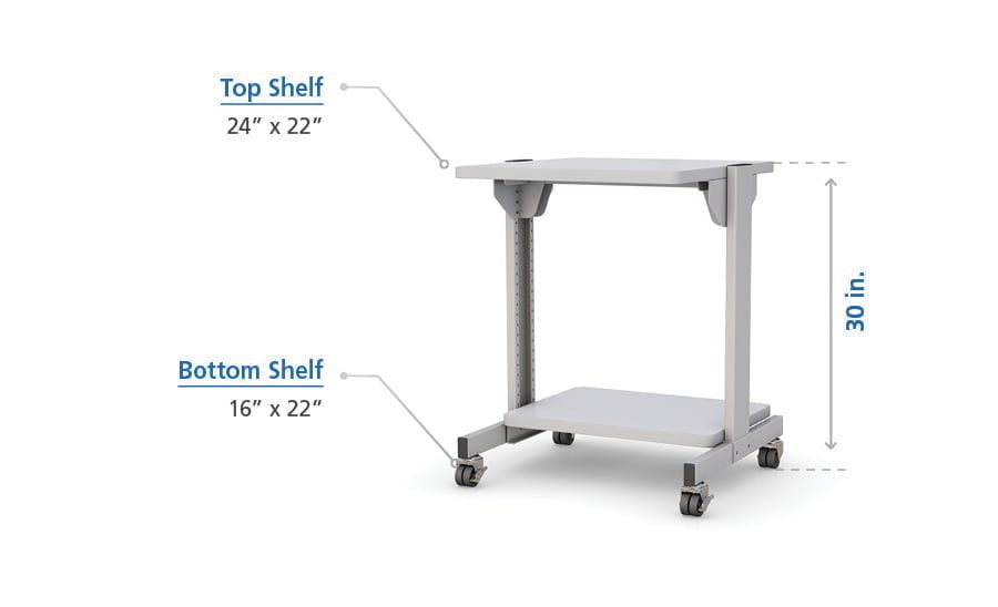 Mobile Utility Computer Cart with Single Desktop Shelf at 30" height specs