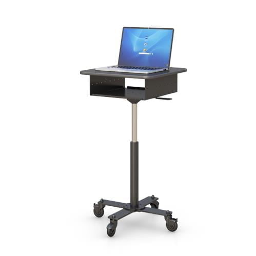 772832 mobile laptop pc cart with shelf and pneumatic height lever