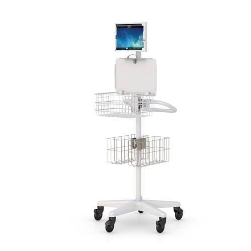 772871 mobile tablet cart with locking wire baskets and additional wire baskets