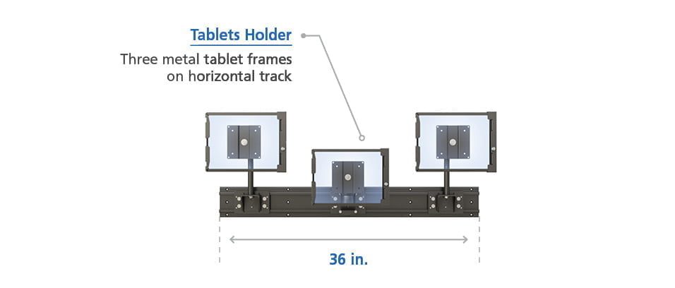 Detalles del soporte para tabletas con montaje de brazo flexible en riel horizontal