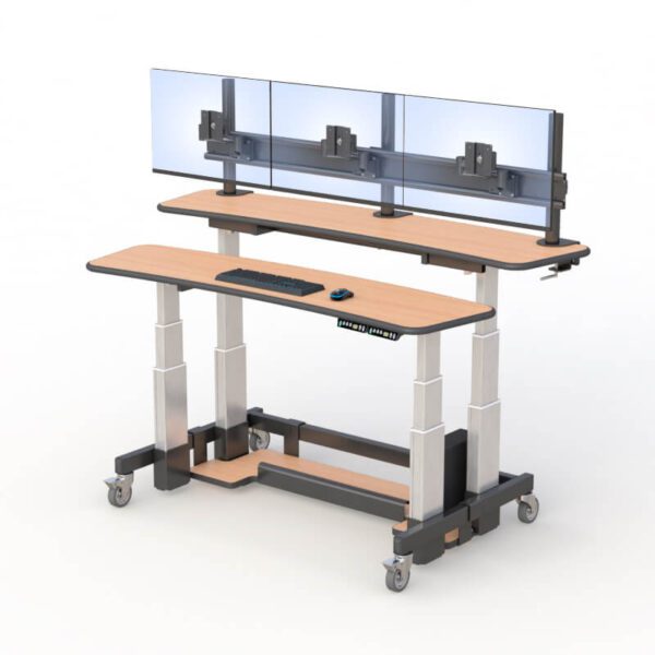 Dual tier studio desks by AFC: A sleek and functional design for professional studios. Perfect for organizing equipment and maximizing space.