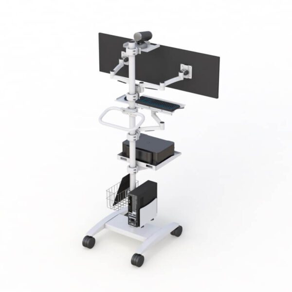 Ergonomic Height Adjustable Dual Monitor Computer Pole Cart