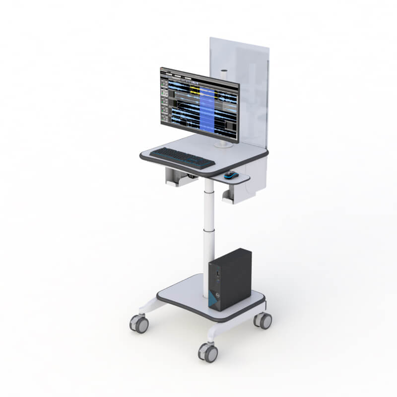 Mobile Computer Cart Monitor Arm with Sneeze and Cough Guard