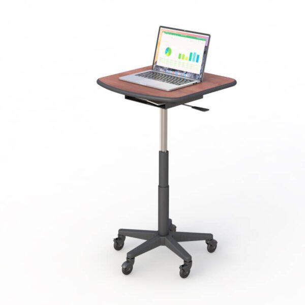 Mobile laptop cart by AFC, featuring adjustable height for ergonomic use and convenience in various settings.