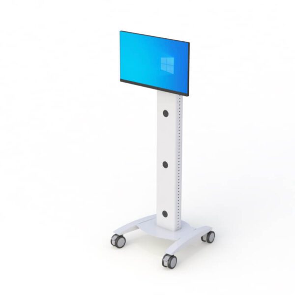 Mobile PC monitor cart by AFC, featuring wheels for easy movement and adjustable height for versatile viewing options.