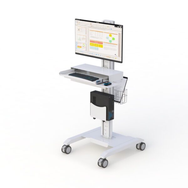 A portable computer cart by AFC, featuring adjustable height and wheels for easy mobility in various workspaces.