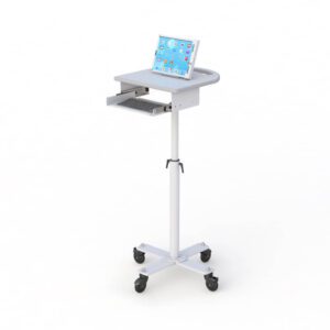 Portable tablet cart workstation by AFC.AFC's tablet cart with wheels for convenient mobility and efficient storage.