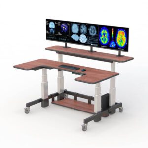 Compact dual tier workstations by AFC: efficient and space-saving solution for multitasking.