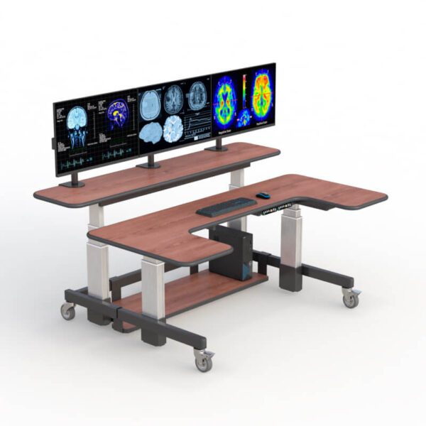 Adjustable dual-tier workstations from AFC designed for ergonomic flexibility.