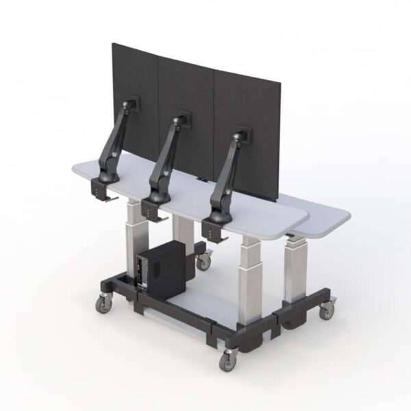 Modern dual tier desks by AFC. A sleek and functional design with two tiers for efficient organization.