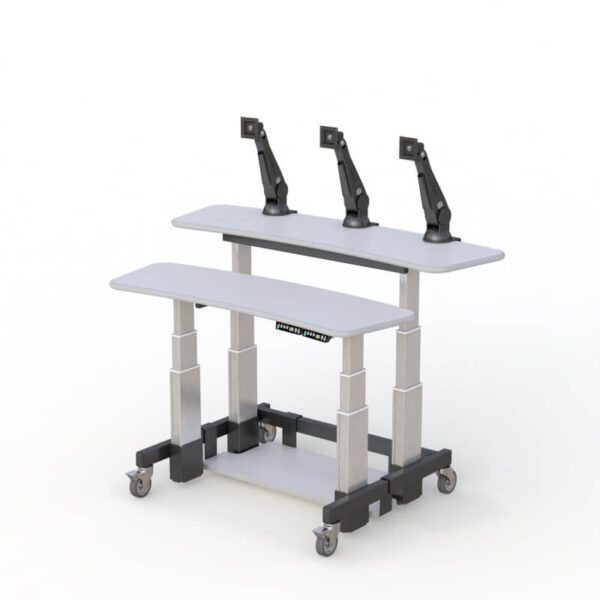 AFC's minimalist dual tier desks, ideal for modern office settings.