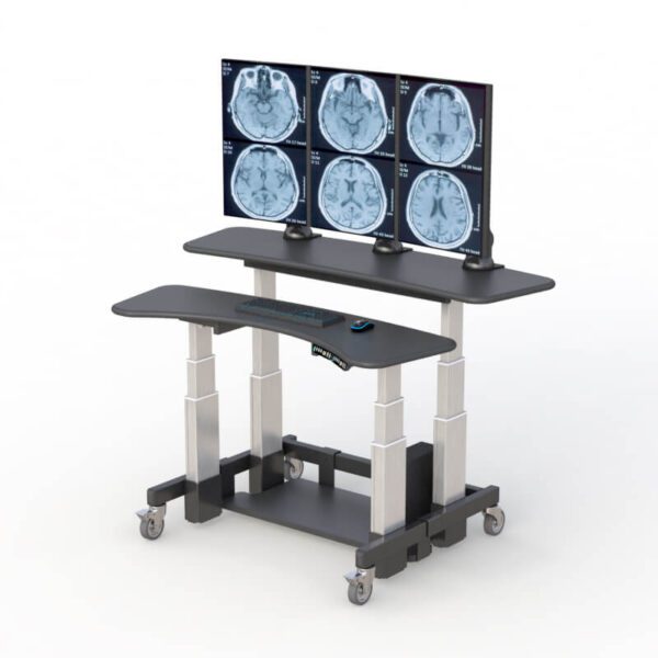 Dual tier standing workstations by AFC: Ergonomic design with adjustable height. Promotes productivity and better posture.