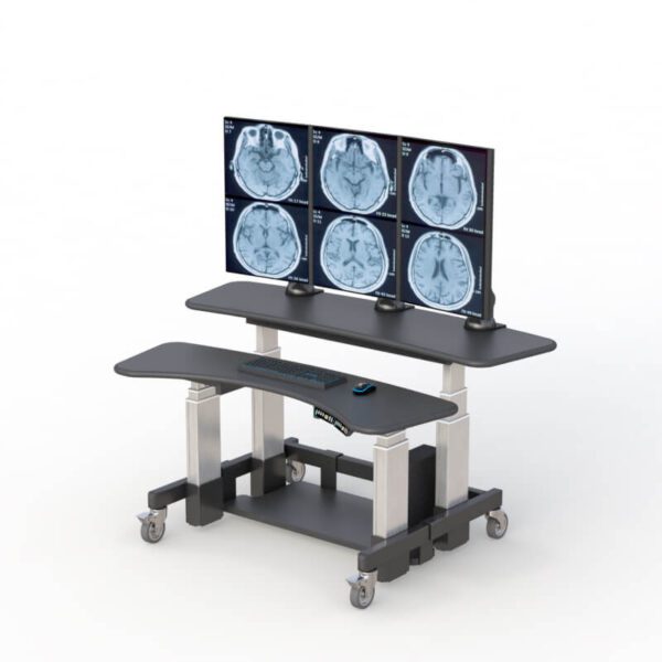 Dual tier adjustable workstations by AFC, featuring ergonomic design for comfortable and efficient work setup.